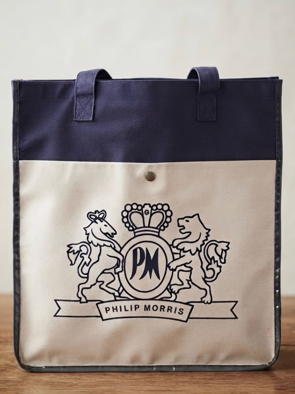 Two-Tone Navy and Cream Canvas Tote